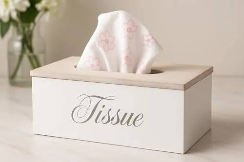 Taschentuchbox Kosmetiktücherbox Taschentuchspender Holz Tücher Box Tissue Taschentücher Box - Natur/weiß/schwarz B/H/T ca. 25 x 9 x 14 cm mit aufklappbarem Deckel Landhausstil Vintage nachfüllbar