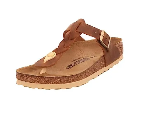 Birkenstock Pantolette Gizeh Braided, Braun, 37 - Sandalen mit modischem Flecht-Design, anatomisch geformtem Korkfußbett und dämpfender Kunststofflaufsohle für höchsten Komfort im Sommer.