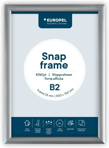 EUROPEL Plakatrahmen DIN B2 25 mm silber eloxiert - Sonstige, eleganter silber eloxierter Alu-Rahmen für auffällige Präsentationen im Innenbereich.