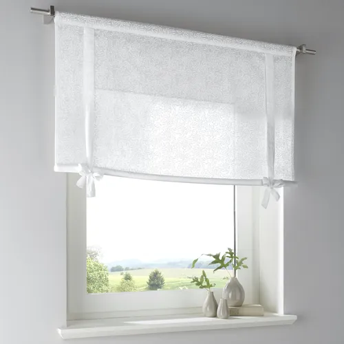 Raffgardine Lille 100% Baumwolle, halbtransparent mit floralem Muster - Hochwertige Raffgardine aus 100% Baumwolle, pflegeleicht und waschbar. Das elegante florale Muster sorgt für eine frische Atmosphäre. Mit praktischen Bindebändern individuell höhenverstellbar und dezenter Sichtschutz.