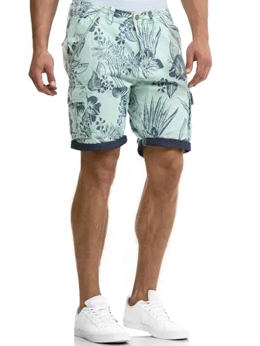 Indicode Herren Albert Cargo Shorts Hawaii | Trendige Bermudashorts für Männer - Herren-Shorts mit angesagtem Hawaii Print, ideal für den Sommer. Praktische aufgesetzte Taschen für Schlüssel und Handy, perfekter Freizeitlook!