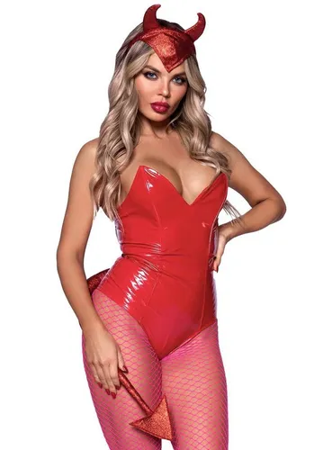 Leg Avenue Glitzer Teufel Kostüm Accessoire-Set - Horror-Kostüme mit auffälligen Teufelshörnern und einem glamourösen Teufelsschwanz im Glitter-Look, perfekt für ein unvergessliches Halloween-Outfit.