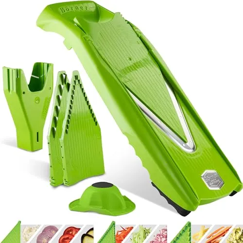 Börner Gemüsehobel V5 (Starter Set) - Gemüsehobel für Scheiben, Sticks & Würfel in 4 Größen – mit scharfer Edelstahl V-Klinge für schnelles Schneiden und sicherem Fruchthalter. Ideal für kreative Gerichte!