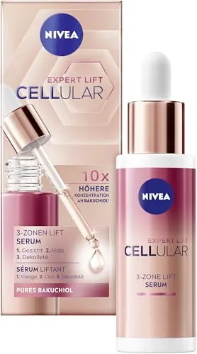 NIVEA Expert Lift Cellular Bakuchiol Lift Serum – 3-Zone Faltenfüller - Damenpflege: Hochwertiges Lift Serum mit besonderen Inhaltsstoffen für eine strahlende Haut. Ideal für Nase, Brust, Hals, Gesicht und Dekolleté. Inhalt: 30 ml.