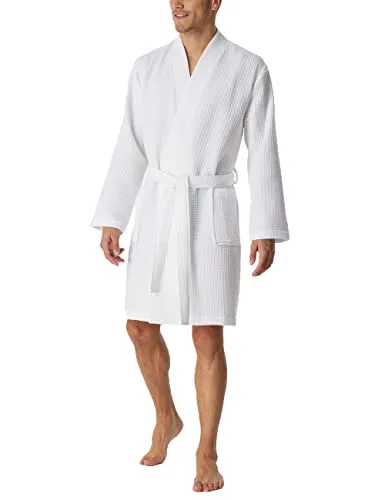 Schiesser Herren Waffelpique Bademantel - Bademantel aus Bio Baumwolle in edler Waffelpiqué-Optik, 100 cm Länge, klassischer Kimono-Schnitt mit Bindekordel und zwei aufgesetzten Taschen – perfekt für stilvolle Entspannung.