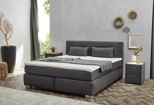 Boxspringbett ROMANA-MIX 180x200cm dunkelgrau - Luxuriöses Boxspringbett für optimalen Schlafkomfort, mit robuster Holzstruktur und stilvollem dunkelgrauem Polyesterbezug – perfekt für Ihr Schlafzimmer.