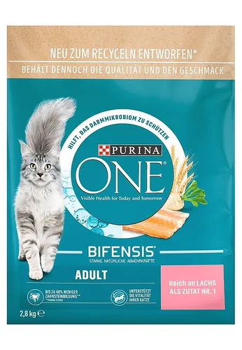 Purina ONE Adult 1+ reich an Lachs - 2,8 kg (€ 8,63/kg) Trockenfutter für Katzen