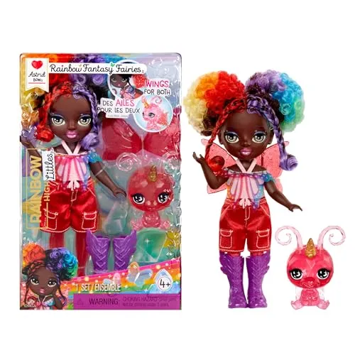 Rainbow High Littles Rainbow Fantasy Fairies & Pet - Astrid, Regenbogenfarben - 14 cm Kleine, Bewegliche Puppe & Fantasie-Schmetterling mit Austauschbaren Feenflügeln, Süßes Geschenk für Kinder ab 4