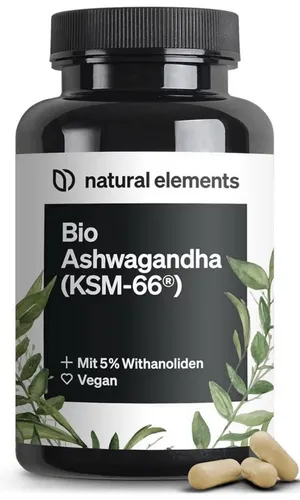 Bio-Ashwagandha KSM-66 - 180 hochdosierte vegane Kapseln, laborgeprüft und ideal zur Stressreduktion und besseren Schlafqualität