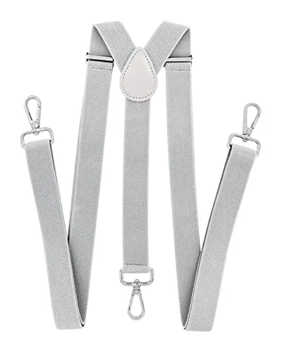 axy Herren Hosenträger mit 3 robusten Karabiner Verschluss 2,5 cm breit Y-Form stufenlos verstellbar (Lichtgrau)