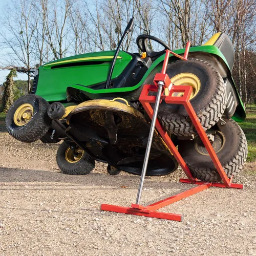 DEMA Heber Hebebühne für Rasentraktor und Rasenmäher RTH400 - Robuste Hebevorrichtung für Aufsitzmäher bis 400 kg, ideal für sicheren Reifenwechsel und einfache Wartung. Kompakt zusammenklappbar und stufenlos einstellbar.