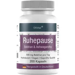 Ruhepause, mit Baldrian & Ashwagandha, 200 hochdosierte Kapseln von EXVital