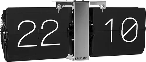 Karlsson Wanduhr in Schwarz und Silber - Wand- und Tischuhr im Retro-Modern Design, mit drehenden Karten im 24 Stunden-Format für einen Wow-Effekt. Ideal als dekoratives Wohnaccessoire.