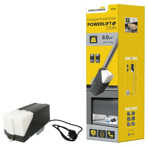 Schellenberg Garagentorantrieb Powerlift 550 N mit 2 Handsendern - Garagentorantrieb mit 550 N Zugkraft, inklusive 2 Handsendern für komfortables Öffnen und Schließen Ihres Garagentors.