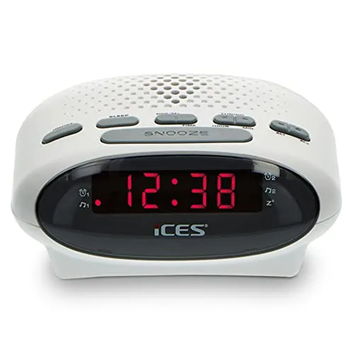 iCES ICR-210 Radiowecker - PLL FM, Doppelalarm und Snooze-Funktion, klarer Klang und großes LED-Display in Weiß