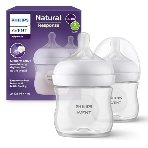 Philips AVENT Babyflaschen Natural Response – 2x Babyflaschen, 125 ml, für Neugeborene ab 0 Monaten, BPA-frei (Modell SCY900/02)