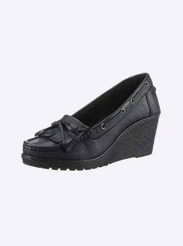Modische HEINE Damen Pumps Gr. 39 in Marine - Pumps & High Heels, handgefertigt in Portugal aus weichem Rind-Nappaleder mit dekorativen Ösen und Lederband, ideal für stilvolle Anlässe.