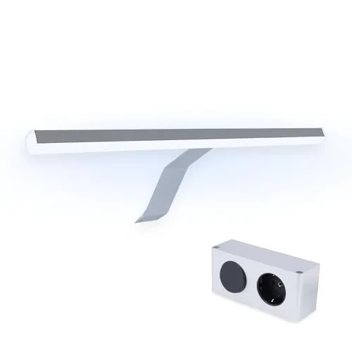 kalb LED Aufsatz Spiegelleuchte Lancea 340mm - Spiegelleuchte mit 5000K Tageslichtweiß und 470lm für klare Ausleuchtung. Inklusive Steckdose mit Schalter für zusätzlichen Komfort – ideal für moderne Bäder.