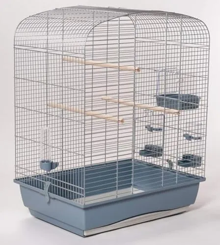 Ollesch Vogelkäfig Elena Chrom grau - Vogelheim mit Zubehör, stilvolles Design und ideale Lebensbedingungen für Ihre Vögel