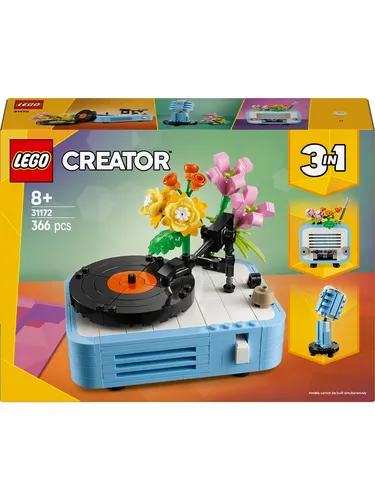 LEGO Creator 31172 Plattenspieler mit Blumen - LEGO 3-in-1 Set für kreative Bauprojekte! Baue einen drehbaren Plattenspieler, ein Spielzeugradio oder ein Mikrofon. Ideal für Kinder ab 8 Jahren, fördert die Kreativität und bietet zahlreiche Spielmöglichkeiten.