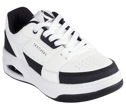 Skechers UNO COURT-COURTED STYLE Sneaker - Sportlicher Skater Schuh in Schwarz/Weiß mit atmungsaktivem Memory Foam für optimalen Komfort und Dämpfung. Ideal für aktive Tage.