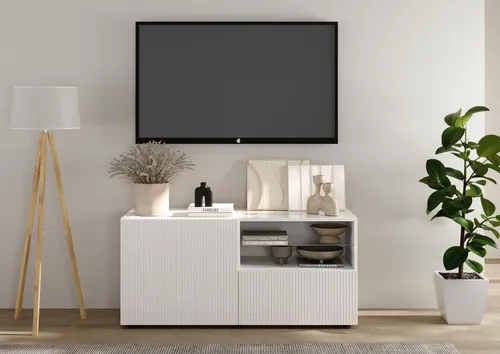 Home affaire Lowboard Rio Breite 120 cm, TV-Board 1 Tür u. 1 Schubkasten, TV-Schrank, geriffelte MDF-Fronten, modern u. elegant, Kabelführung, platzsparend