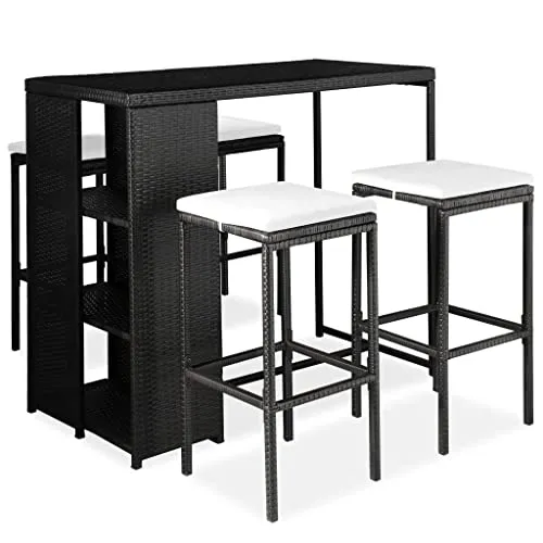 vidaXL Gartenbar Set 5-TLG. – Elegantes Barset für Terrasse - Barsets für die Terrasse – Wetterbeständig und pflegeleicht, perfekt für entspannte Stunden im Freien. Inklusive bequemer Kissen für zusätzlichen Komfort.