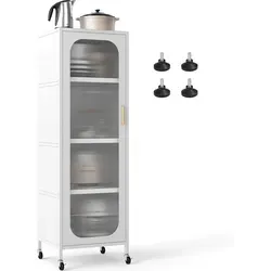 COSTWAY 5-stöckiger Küchenschrank auf Rollen - Weiß - Vielseitiger Küchenschrank mit stabilem Metallrahmen und 5 verstellbaren Regalen. Ideal für flexiblen Stauraum in Küche, Wohnzimmer oder Arbeitszimmer.