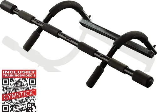 Gymstick Multi-Training Klimmzugstange Schwarz - Vielseitige Klimmzugstange für effektives Training zu Hause! Mit 3 Griffpositionen und QR-Code für Online-Übungen. Einfach zu montieren und für Türrahmen von 60 bis 80 cm geeignet.