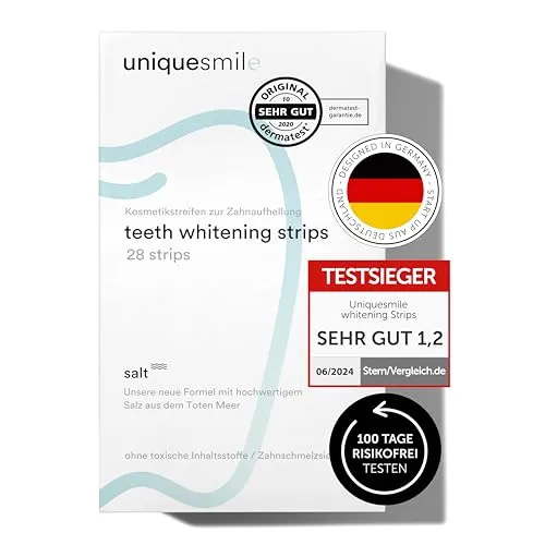 Zahnaufhellung Whitening Strips - Testsieger 2024 - Zahnweiß, 28er-Set peroxidfreie Streifen für sanfte und effektive Zahnaufhellung - 100 Tage risikofrei testen!