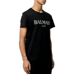 BALMAIN Paris Logo Straight Fit T-Shirt - Herren T-Shirt aus Baumwolle mit geflocktem Balmain-Logo, ideal für alle Jahreszeiten und perfekt für einen eleganten, lässigen Look.