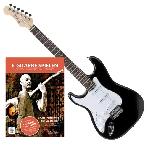 Rocktile E-Gitarre Pro ST3-L Linkshänder Set - Hochwertige Linkshänder E-Gitarre im ST-Style mit 3 Single Coil Tonabnehmern. Ideal für Einsteiger, inkl. Gitarrenschule für schnelle Lernerfolge. Perfekte Kombination aus Klang und Verarbeitung.