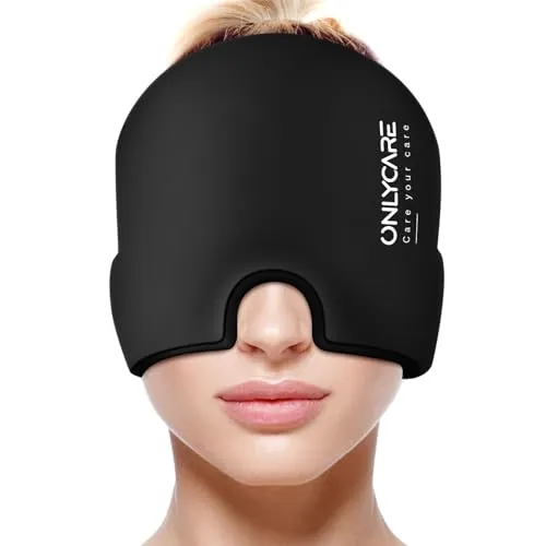 ONLYCARE Migräne Maske - Upgraded Kühlmaske für effektive Schmerzlinderung - Kühlmasken für die Augen mit 360° Gel Surround für sofortige Linderung von Migräne und Kopfschmerzen, ergonomisches Design sorgt für optimalen Tragekomfort.