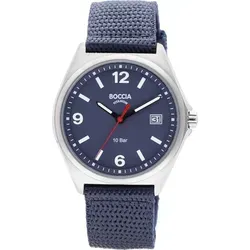 Boccia Herren Uhr 3663-03 Titan mit Textilband, Blau - Hochwertige Herrenuhr aus Titan mit komfortablem dunkelblauen Textilband. Wasserdicht bis 10 ATM und mit lumineszierenden Zeigern für optimale Ablesbarkeit bei Dunkelheit.