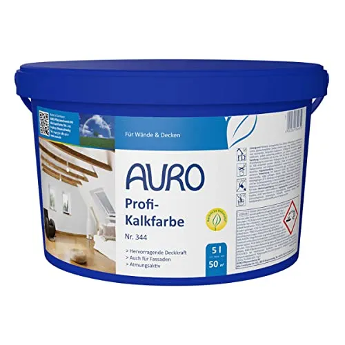 Auro Profi-Kalkfarbe weiß 344 - 5 l Eimer - Lacke: Hoch diffusionsoffene Kalkfarbe für Innen- und Außenanstriche, ideal für mineralische Untergründe und sorgt für eine atmungsaktive Wandgestaltung.