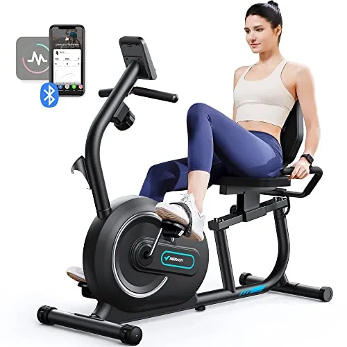 MERACH Liegeergometer für Zuhause mit Smart Bluetooth - Fahrradergometer mit 8 verstellbaren Widerstandsstufen, LCD-Display und exklusiver App-Konnektivität für individuelles Training und Herzfrequenzüberwachung.