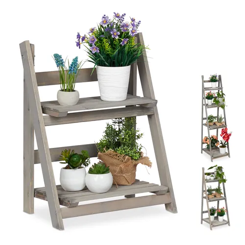Relaxdays Blumenständer Blumentreppe Holz grau, M - Blumenständer aus Holz in Grau, ideal für die Präsentation Ihrer Pflanzen. Mit kompakten Maßen von 41x24x51.5 cm passt er perfekt in jedes Zuhause.