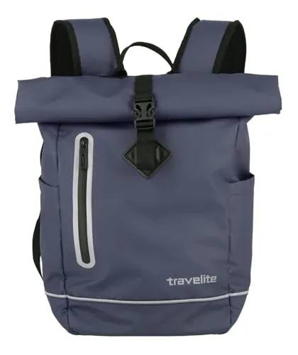 travelite Rucksack Basics Roll-Up Backpack Plane 19L Marine blau - Flexibles Raumwunder, wasserfest und ideal für Ausflüge