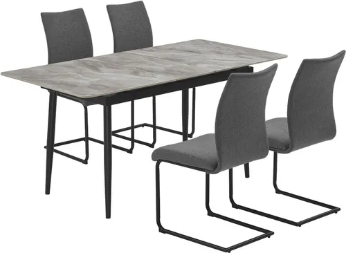 OTTO home Essgruppe Stevian, (Set, 5-tlg., Ausziehbarer Esstisch + 4 Stühle), Holz, Strukturstoffbezug, Freischwingerstühle, gesteppten Bänken