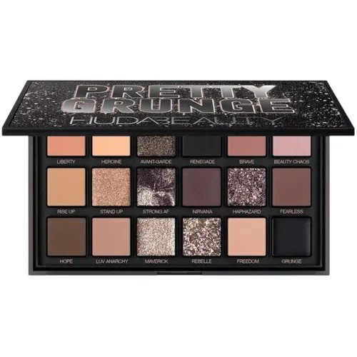 Huda Beauty Lidschatten-Palette Pretty Grunge Eyeshadow, 18 Farben für kreative Looks - Lidschatten-Palette mit 18 aufregenden Farben, ideal für metallische und matte Finishes. Perfekt für kreative Augen-Make-ups und mühelose Grunge-Looks.