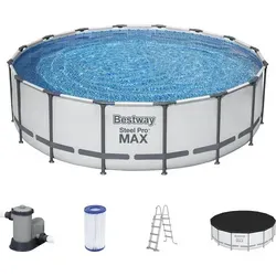 Bestway Pool Komplett Set Steel Pro Max Frame Ø 488 x 122 cm - Swimmingpools: Robustes und langlebiges Pool-Set mit einem Durchmesser von 488 cm, ideal für den ultimativen Badespaß im eigenen Garten.