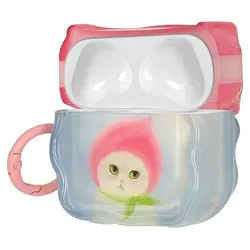 kwmobile In-Ear Kopfhörer Case für Apple Airpods 4 Hülle mit Karabiner - Headphones Case - Earphones Cover Etui - Katze mit Pfirsichhut - Blau