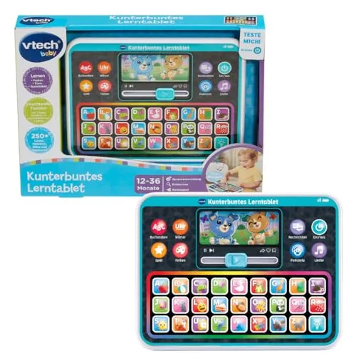 VTech Kunterbuntes Lerntablet – Interaktives ABC-Lerntablet mit Regenbogen-Tastatur, Musik & Lernspielen – Buchstaben, Farben & Tiere entdecken