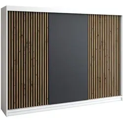 A&J MöbelLand Schwebetürenschrank IOSA 200 cm - Schwebetürenschrank mit 4 Schubladen und Spiegel, bietet viel Stauraum für Kleidung und Accessoires. Ideal für Ihr Schlafzimmer – jetzt mit gratis Schubladen im Wert von 219 Euro!