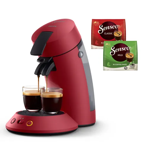 PHILIPS Senseo Original Plus - Kaffeepadmaschine in Rot, Kaffeestärkewahl und Kaffee Boost Technologie für intensiven Geschmack