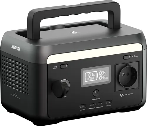 Xtorm Smart Power Station 300W mit LED-Lampe - Tragbare Powerstation für Outdoor und Notfälle, 300W Leistung, vielseitige Anschlüsse, kompakt und sicher mit intelligenter Energieverwaltung.