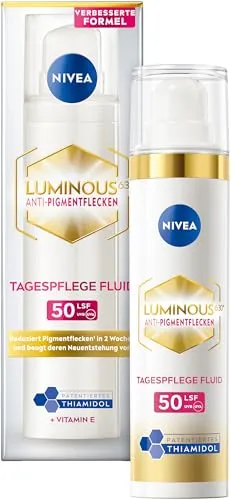 NIVEA Cellular Luminous630 Anti-Pigmentflecken Tagespflege LSF 50 - Tagescreme mit Thiamidol zur Reduktion von Pigmentflecken in nur 2 Wochen, angereichert mit Hyaluronsäure für intensive Feuchtigkeit und UVA/UVB-Schutz für ein strahlendes Hautbild.