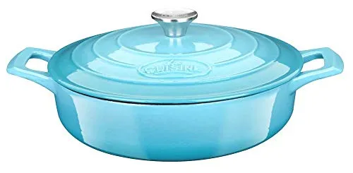 La Cuisine Gusseisen Topf Sauteuse Servierpfanne Schmorpfanne Kasserolle Flache aus Emailliertem 28 cm 3.5 L, Innenseite Mattschwarz Induktion Ofenfest Blaugrün