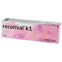 Reconval K1 Creme 50 ml - Akne-Creme zur Linderung von Hautveränderungen nach medikamentöser Behandlung, fördert die Heilung und verbessert die Lebensqualität bei entzündeter Haut.