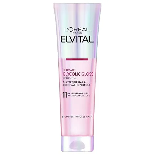 L'Oréal Paris Elvital Glycolic Gloss Spülung für glanzloses und stumpfes Haar, Haarpflege für gesunde Haare und ultimativen Glanz, Regeneration der Haarversieglung, Conditioner mit Glykolsäure, 150ml